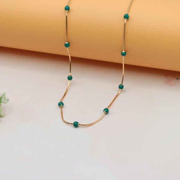 "Rose Gold Necklace with Green Beads Subtle Pop of Color, XPNL0139 - Picture 7 of 12